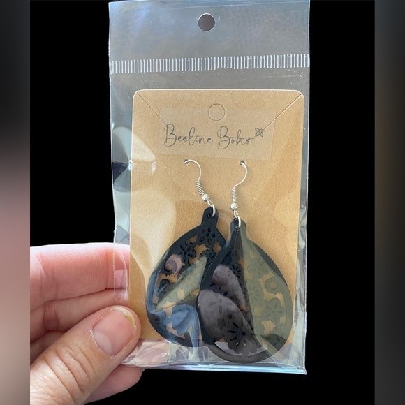 Boho Black wooden laser cut teardrop earrings NEW Jewelry choose 3 for $12 - Picture 6 of 6